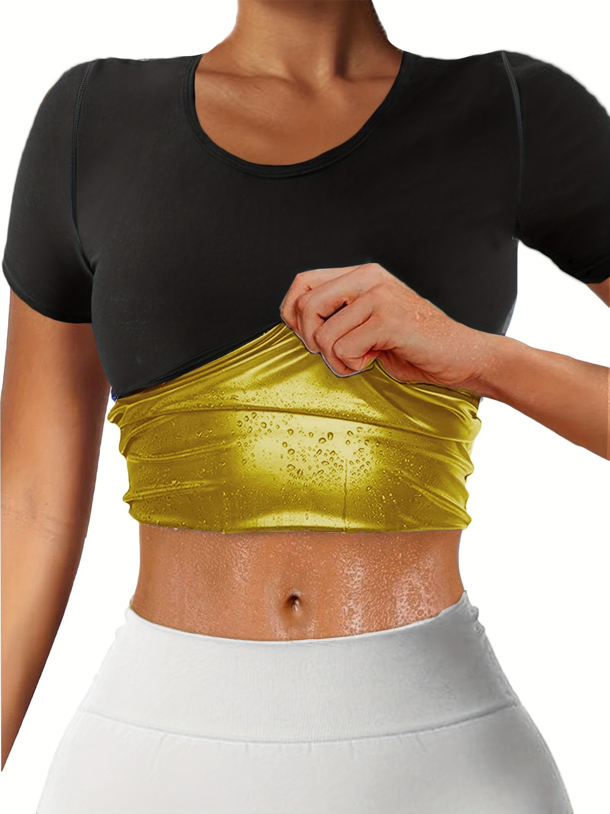 Womens Sweat Sauna Tops with Short Sleeves and Crew Neck - muscleflexzone
