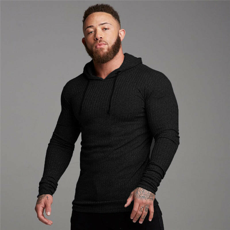 Men's Long Sleeve T-shirt Fitness High Collar Knitted Bottom Shirt - muscleflexzone