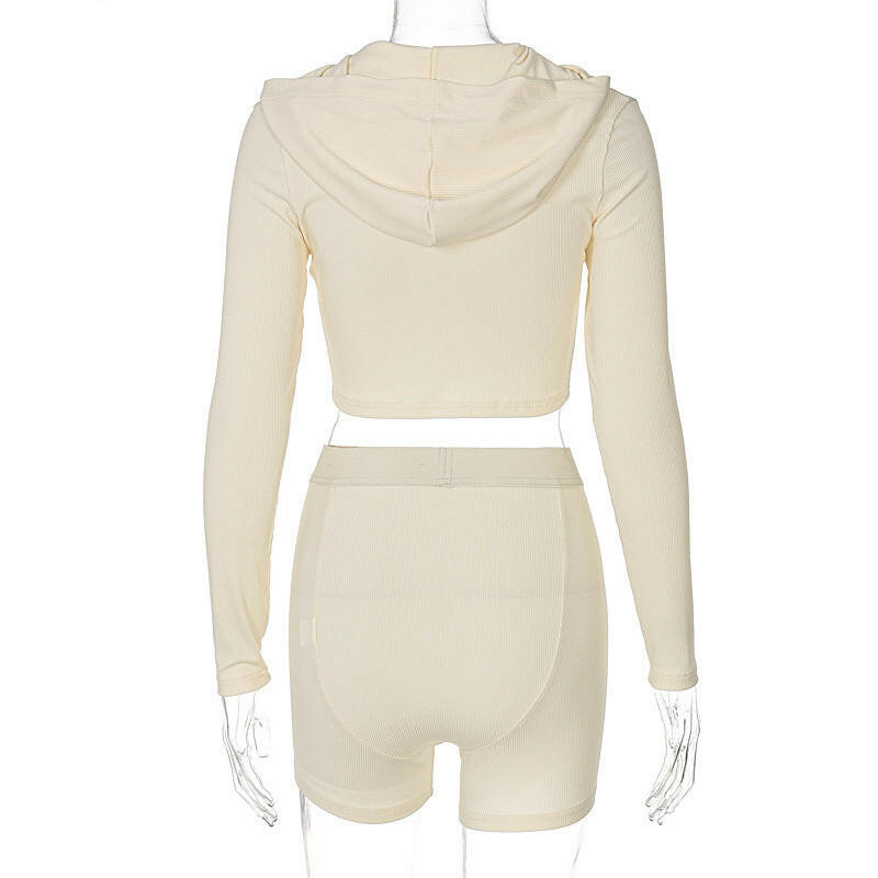 Two-piece Fashion Ladies Long-sleeved Top And Tight Shorts - muscleflexzone