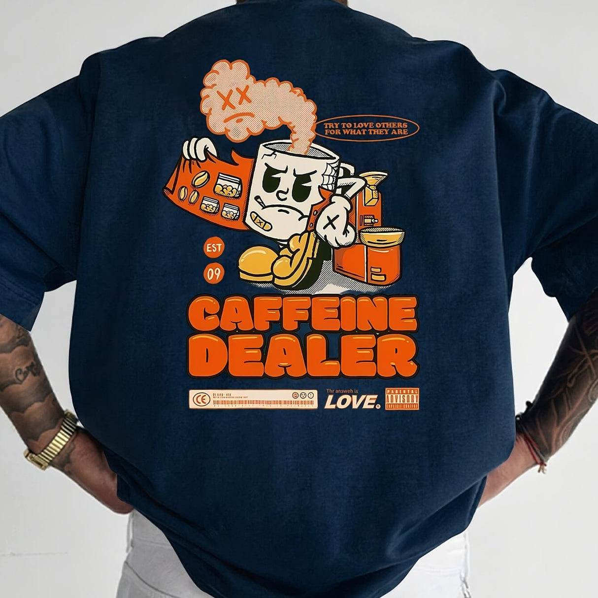 MFZ Men'S Casual Short Sleeve T-Shirt - "Caffeine Dealer" Cartoon Graphic - muscleflexzone