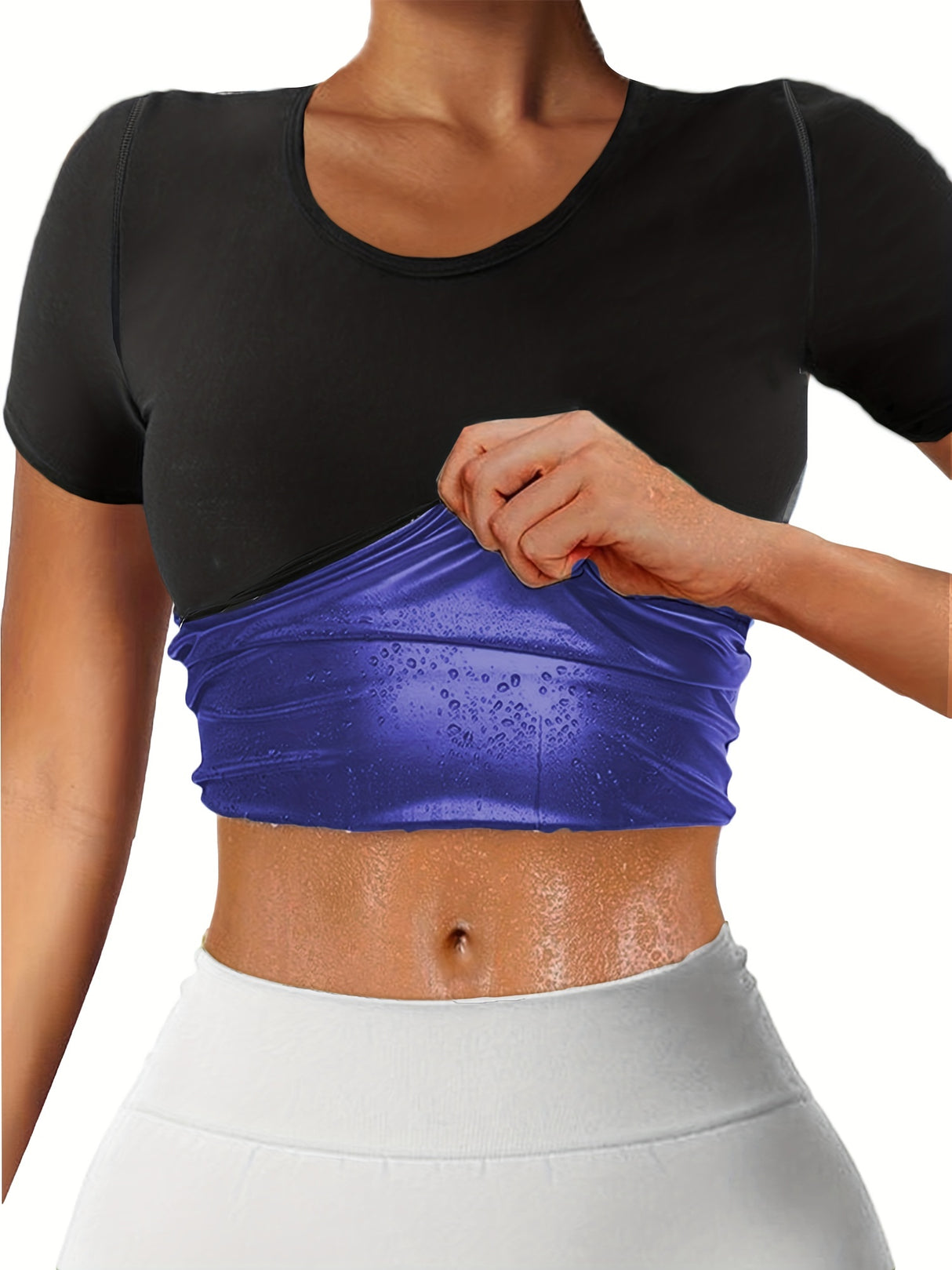 Womens Sweat Sauna Tops with Short Sleeves and Crew Neck - muscleflexzone