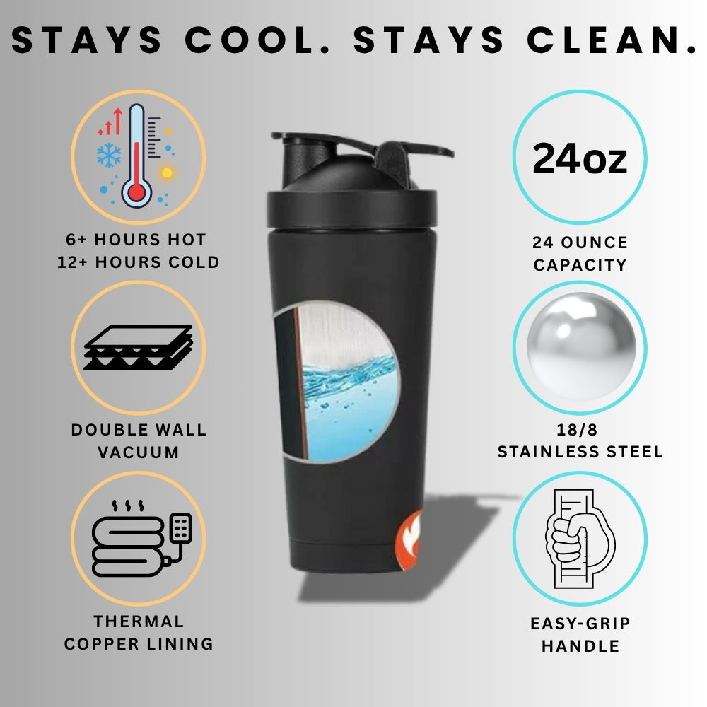 MFZ Premium Stainless Steel Protein Shaker Bottle - 750ml - muscleflexzone