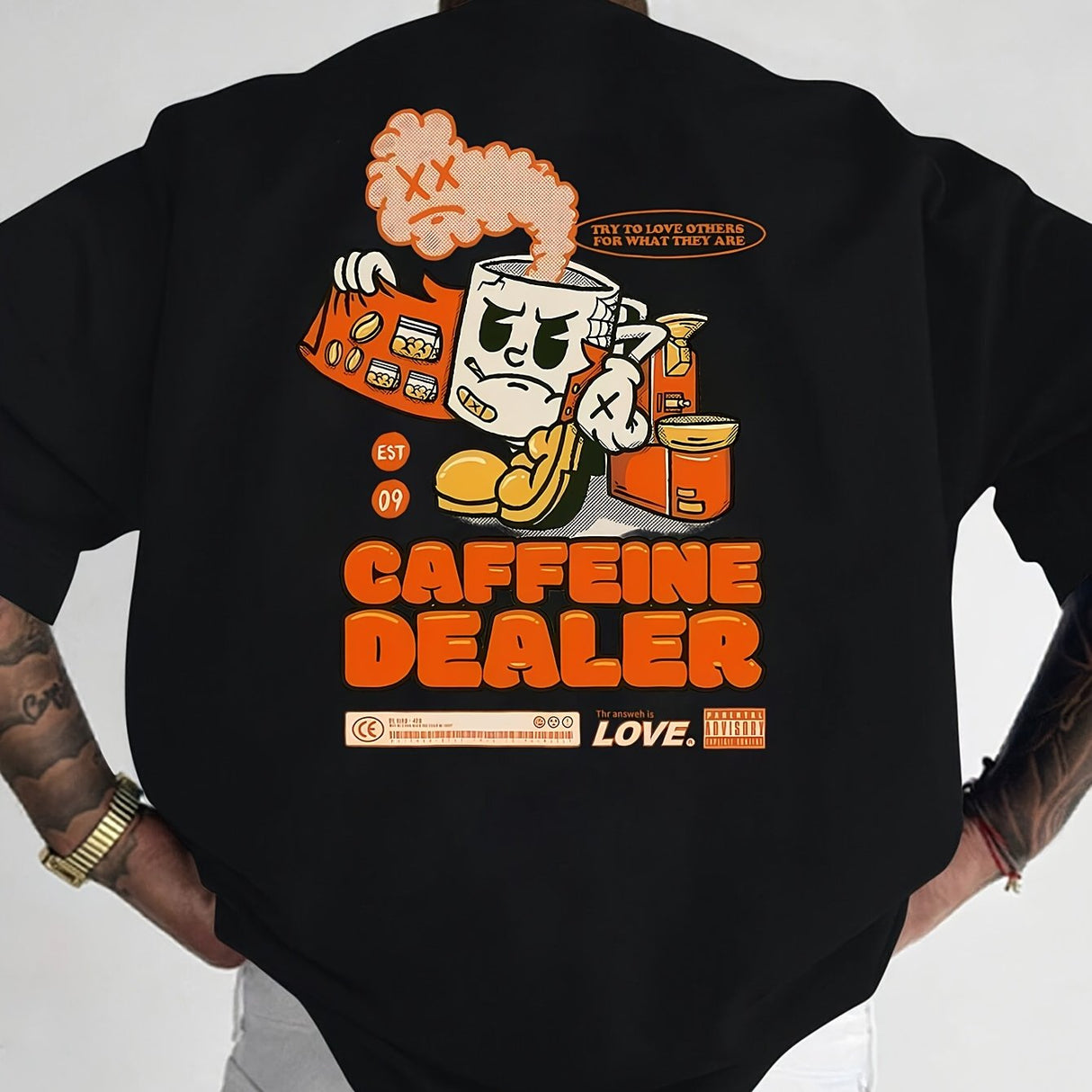 MFZ Men'S Casual Short Sleeve T-Shirt - "Caffeine Dealer" Cartoon Graphic - muscleflexzone