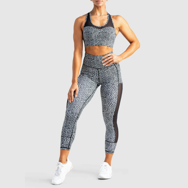 Yoga Patchwork Fitness Suit Spot Print Vest Suit - muscleflexzone