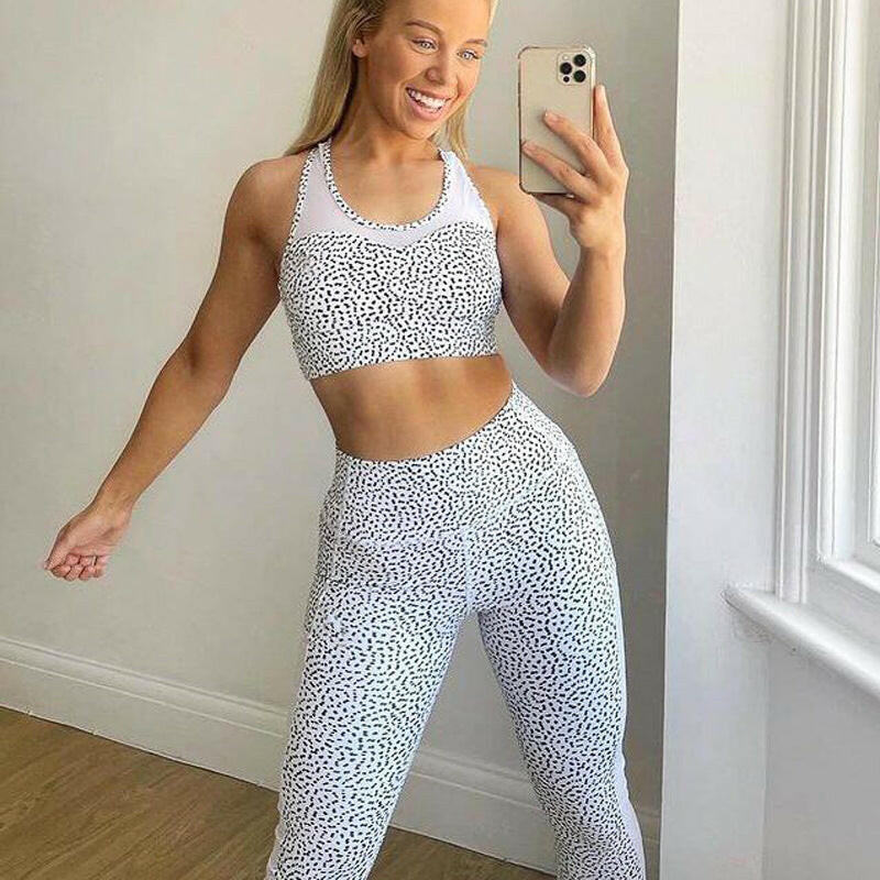 Yoga Patchwork Fitness Suit Spot Print Vest Suit - muscleflexzone