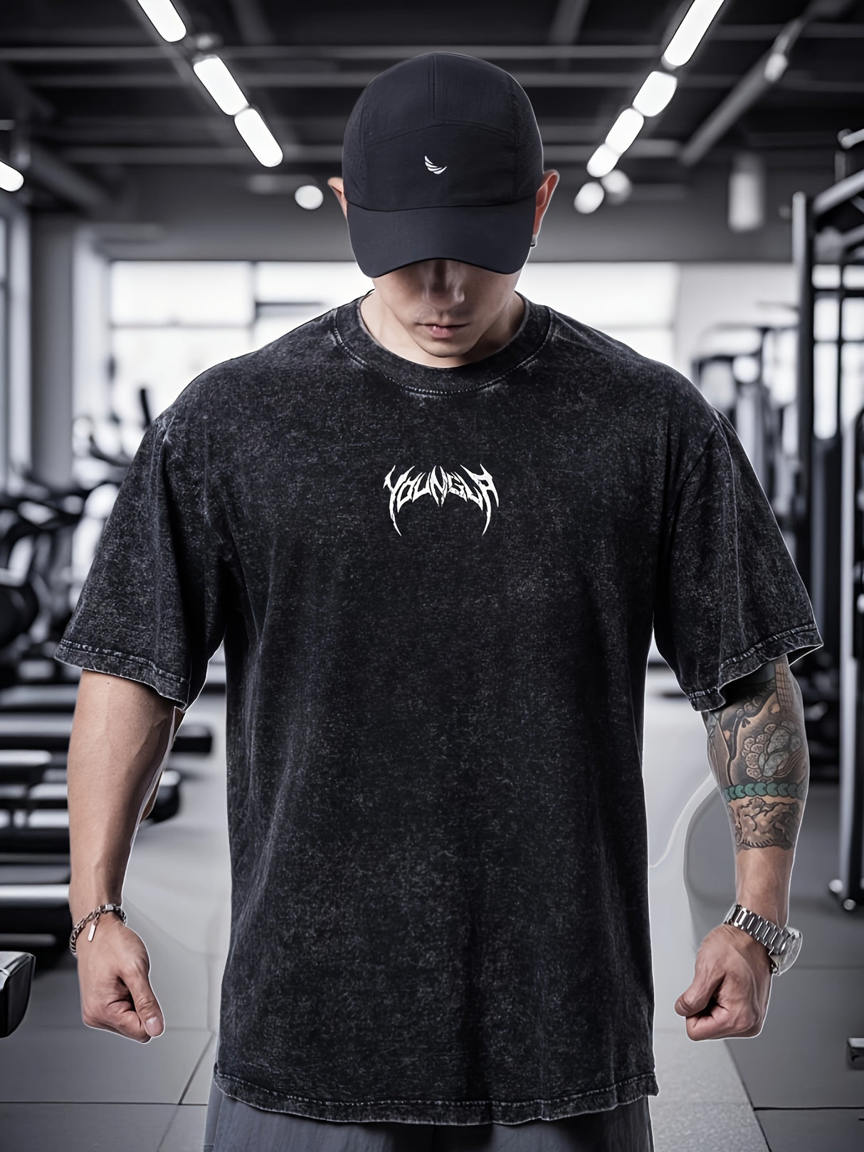 Youngla Men's Heavyweight 230gsm Vintage Washed T-Shirt - muscleflexzone