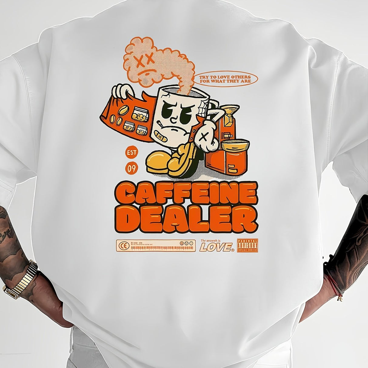 MFZ Men'S Casual Short Sleeve T-Shirt - "Caffeine Dealer" Cartoon Graphic - muscleflexzone