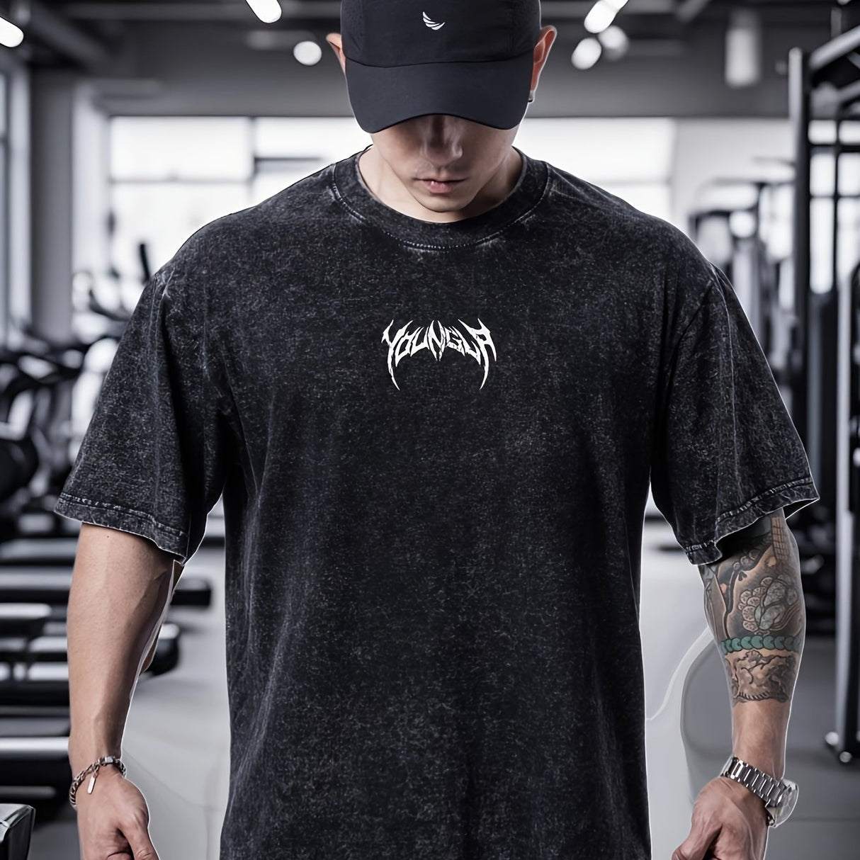 Youngla Men's Heavyweight 230gsm Vintage Washed T-Shirt - muscleflexzone