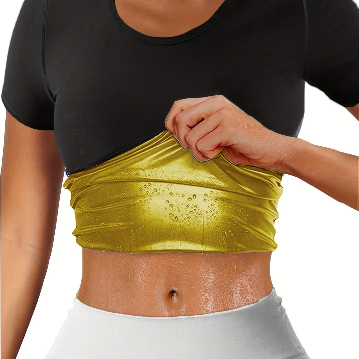 Womens Sweat Sauna Tops with Short Sleeves and Crew Neck - muscleflexzone