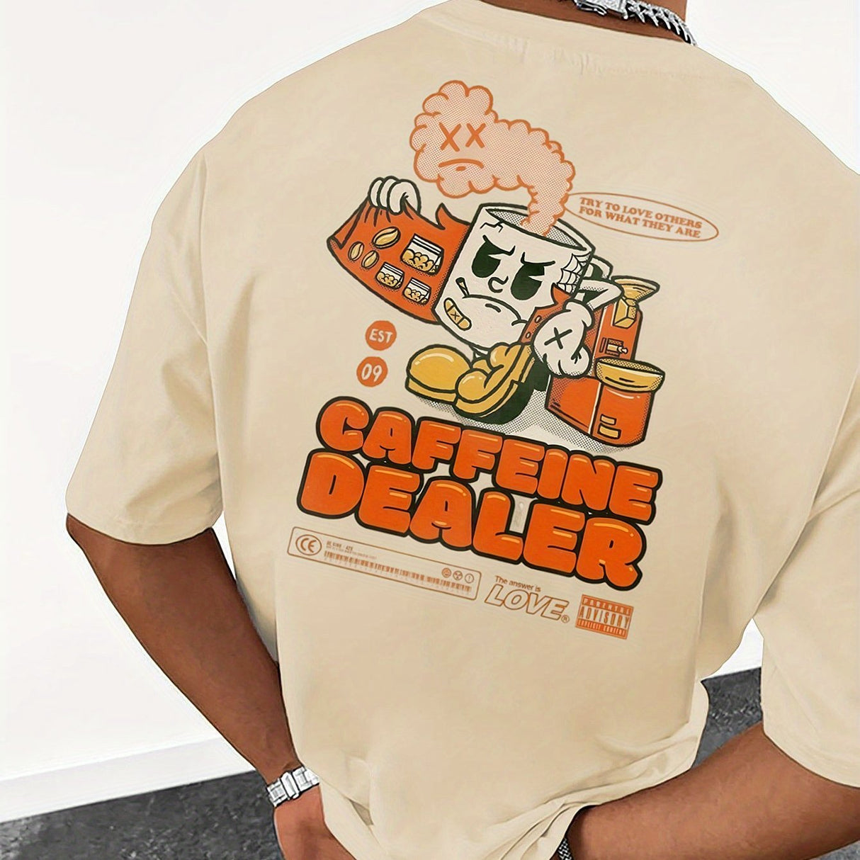 MFZ Men'S Casual Short Sleeve T-Shirt - "Caffeine Dealer" Cartoon Graphic - muscleflexzone