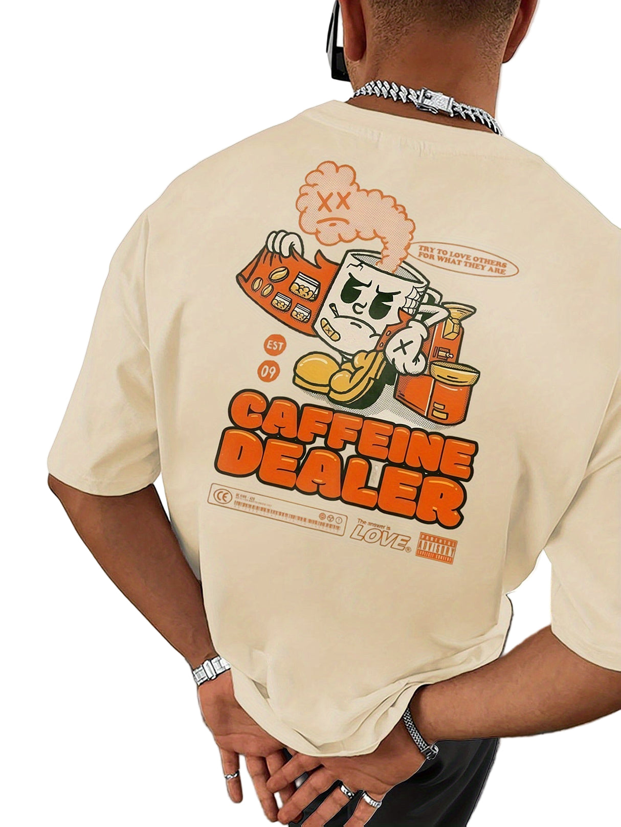MFZ Men'S Casual Short Sleeve T-Shirt - "Caffeine Dealer" Cartoon Graphic - muscleflexzone