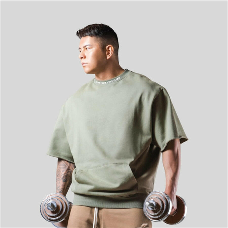 Men's Oversized Half Sleeve Cotton T-Shirt Gym wear LYFT YOUR STANDARDS - muscleflexzone