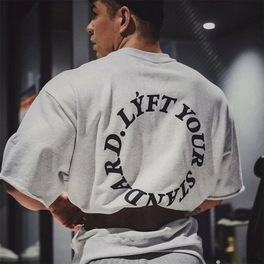 Men's Oversized Half Sleeve Cotton T-Shirt Gym wear LYFT YOUR STANDARDS - muscleflexzone