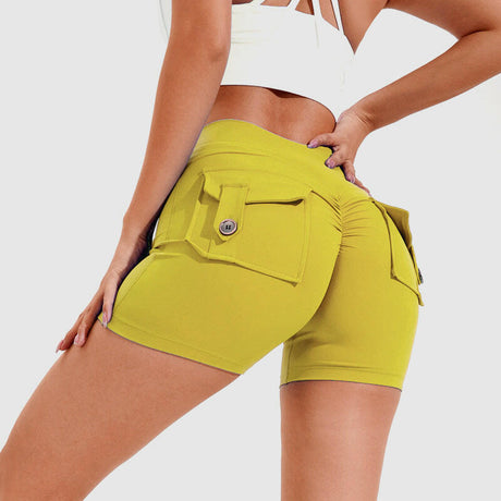High Waist Hip Lifting Shorts With Pockets - muscleflexzone