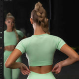 Sport Set Fitness Women Running Leggings Short Sleeve Tops - muscleflexzone