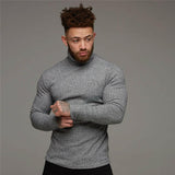 Men's Long Sleeve T-shirt Fitness High Collar Knitted Bottom Shirt - muscleflexzone