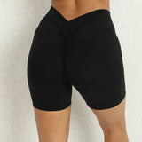 Back Waist Deep V-shaped Wrinkle Tight Yoga Shorts - muscleflexzone