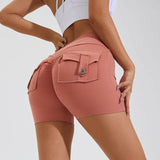 High Waist Hip Lifting Shorts With Pockets - muscleflexzone
