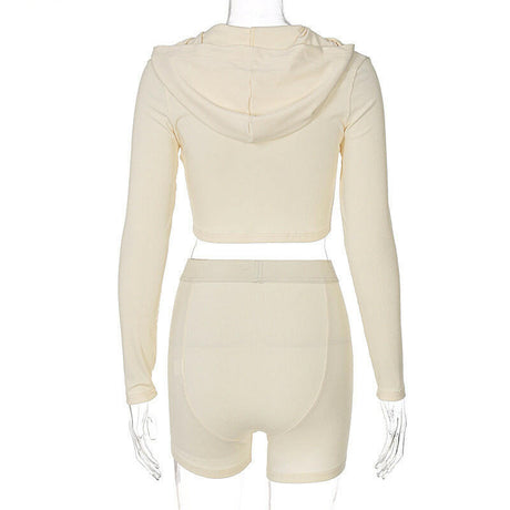 Two-piece Fashion Ladies Long-sleeved Top And Tight Shorts - muscleflexzone