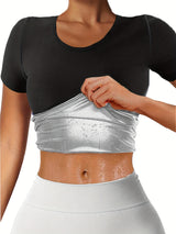 Womens Sweat Sauna Tops with Short Sleeves and Crew Neck - muscleflexzone
