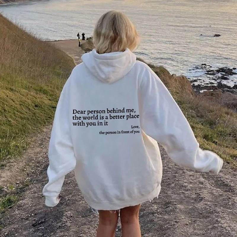 Women's Plush Letter Printed Kangaroo Pocket Drawstring Printed Hoodie Unisex Trendy Hoodies - muscleflexzone