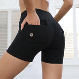 High Waist Hip Lifting Shorts With Pockets - muscleflexzone
