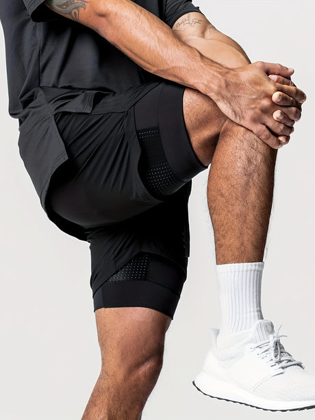 Men's 2-in-1 Double Layer Shorts With Inner Pocket - muscleflexzone