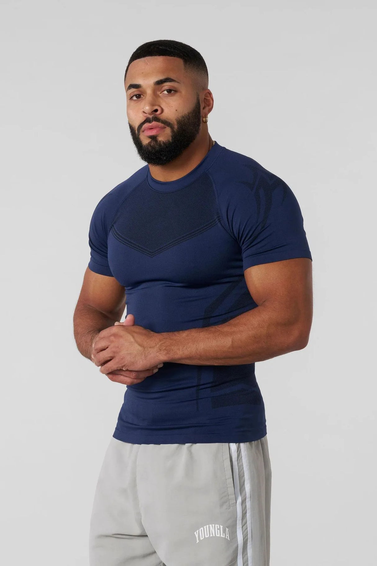 Men's Sportswear T-shirt Quick-Drying Elastic Casual O-Neck Knit Polyester Top Breathable Geometric Pattern Summer Trendy Brand