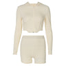 Two-piece Fashion Ladies Long-sleeved Top And Tight Shorts - muscleflexzone