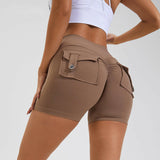 High Waist Hip Lifting Shorts With Pockets - muscleflexzone