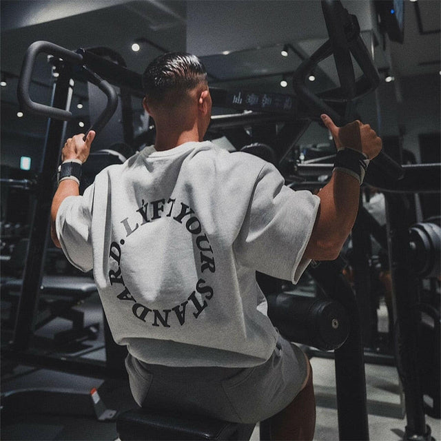 Men's Oversized Half Sleeve Cotton T-Shirt Gym wear LYFT YOUR STANDARDS - muscleflexzone
