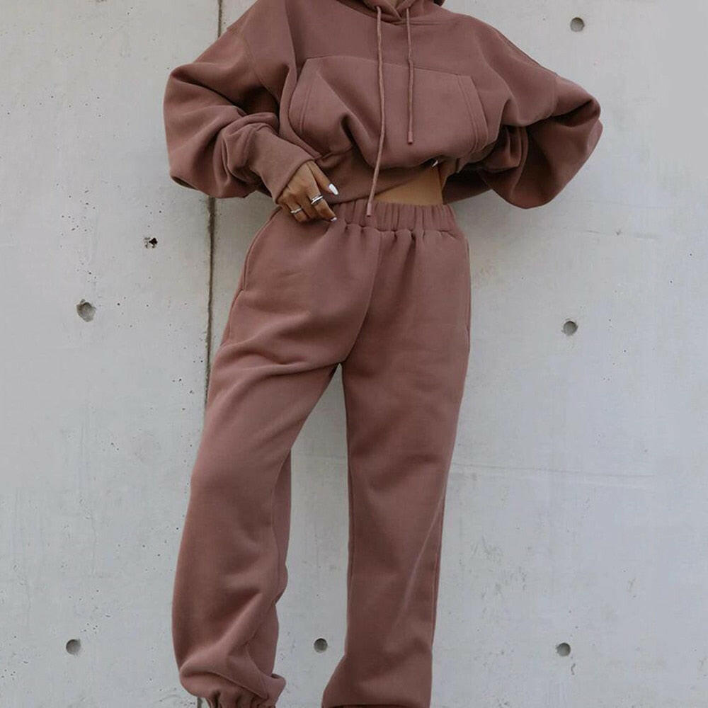 Women Warm Hoodie and Pants Set - muscleflexzone